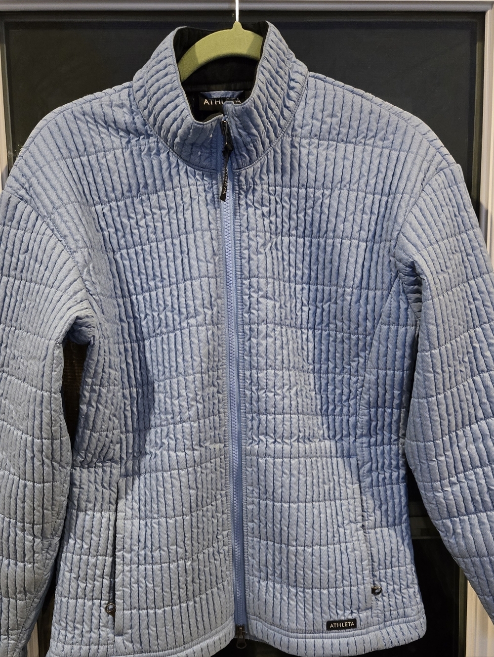 Athleta Women's Medium Light Blue Quilted Ribbed 2 Way Full-Zip Jacket Coat